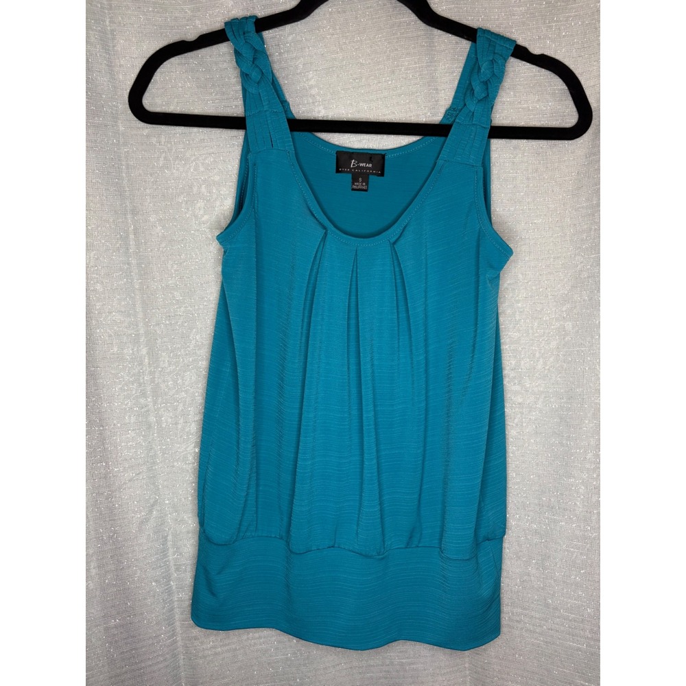 B-Wear Byer California Y2K Teal Bubble Hem Pleated Boho Braided Straps Tank